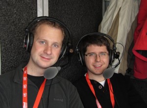 Johannes Karner und Philipp Stögner mit Headsets in Kitzbühel